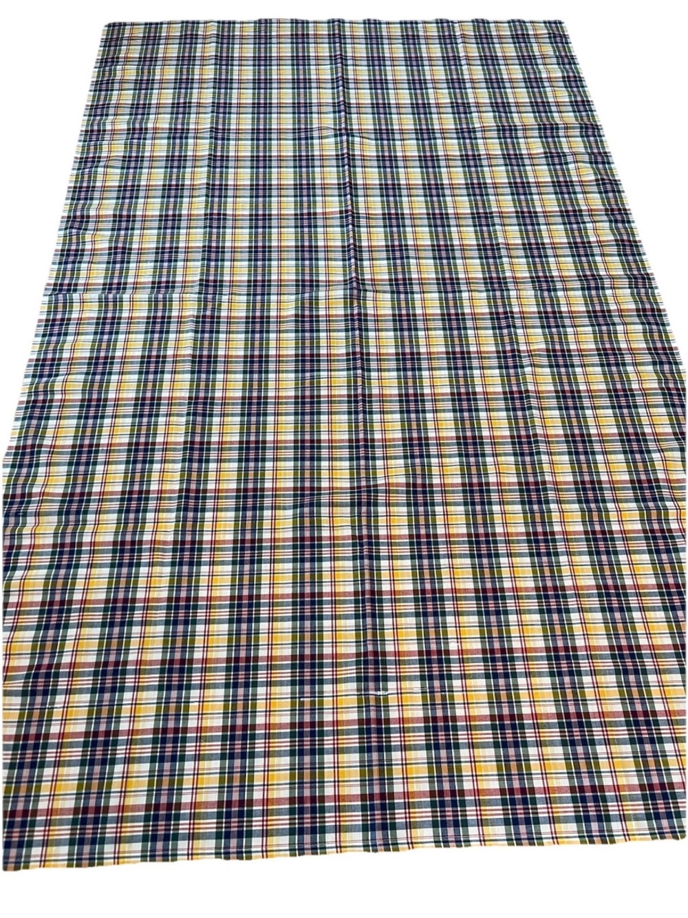 Vintage Madras Plaid large cotton blend tablecloth 93” x 59” EUC Picnic BBQ